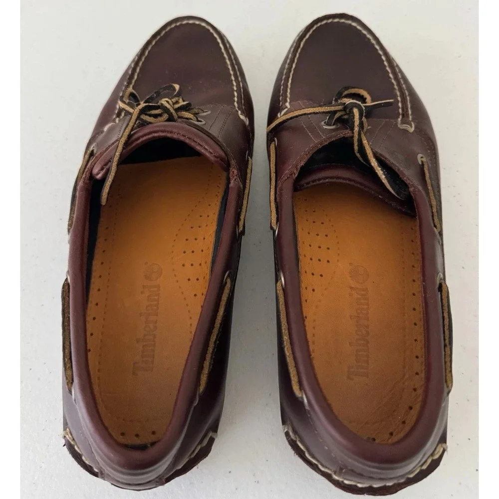 Timberland Men's 11.5 M Classic 2-Eye Boat Shoes Brown Handsewn Leather Nautical